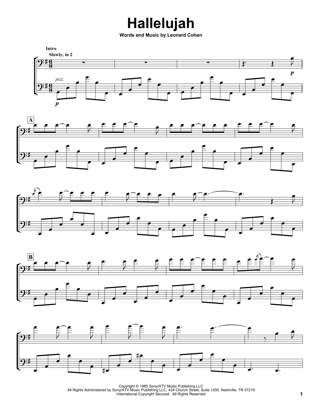 2Cellos Hallelujah sheet music notes and chords arranged for Cello Duet