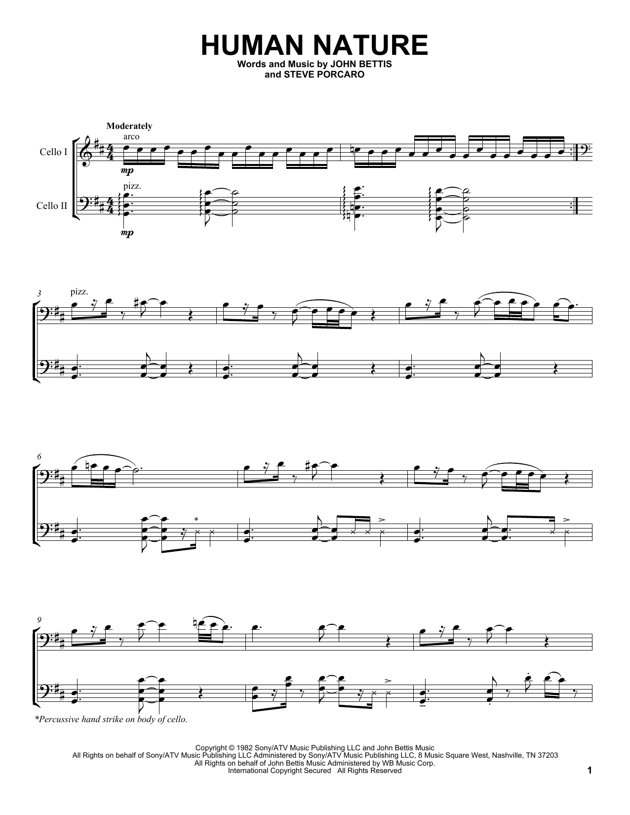 2Cellos Human Nature sheet music notes and chords arranged for Cello Duet