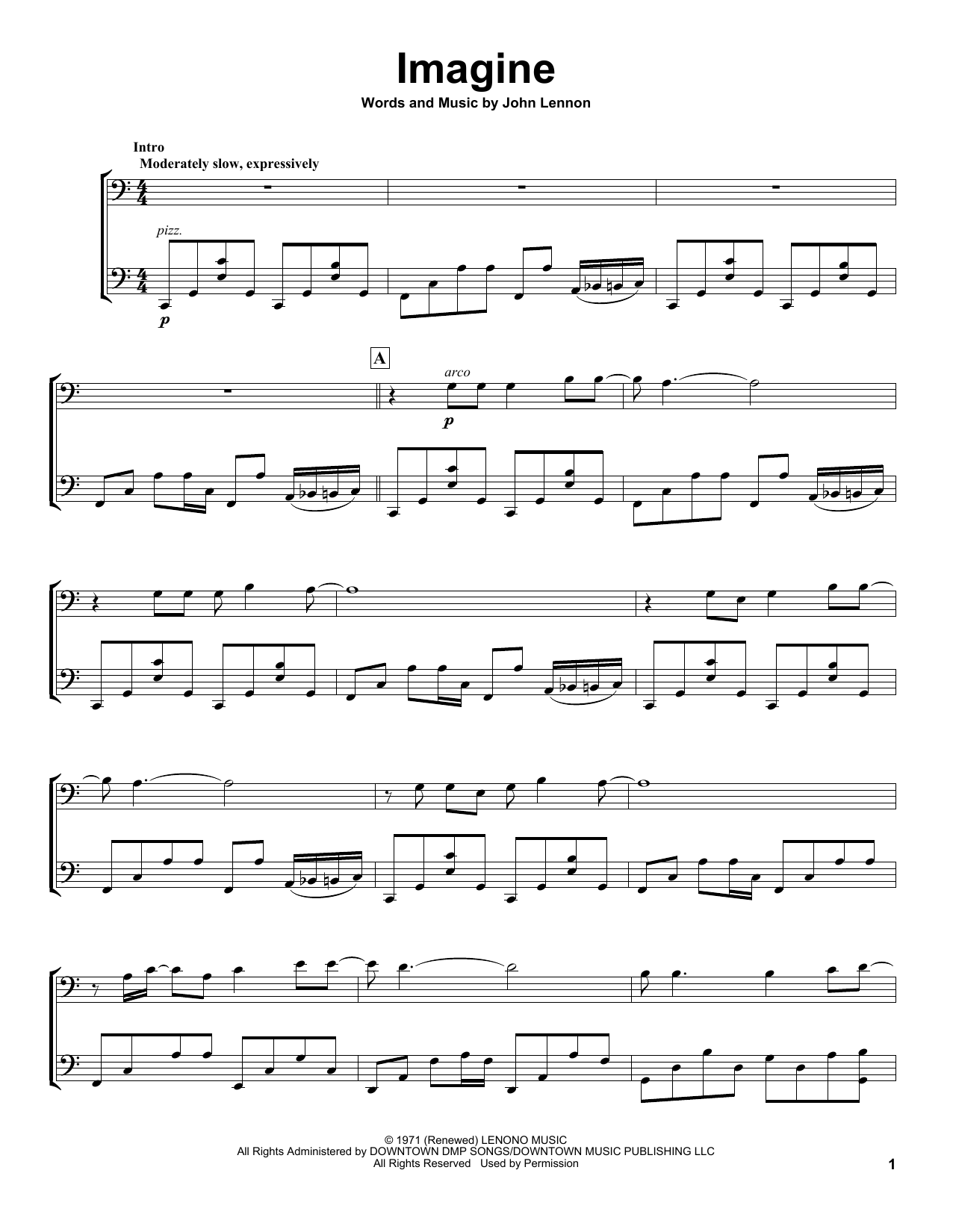 2Cellos Imagine sheet music notes and chords arranged for Cello Duet