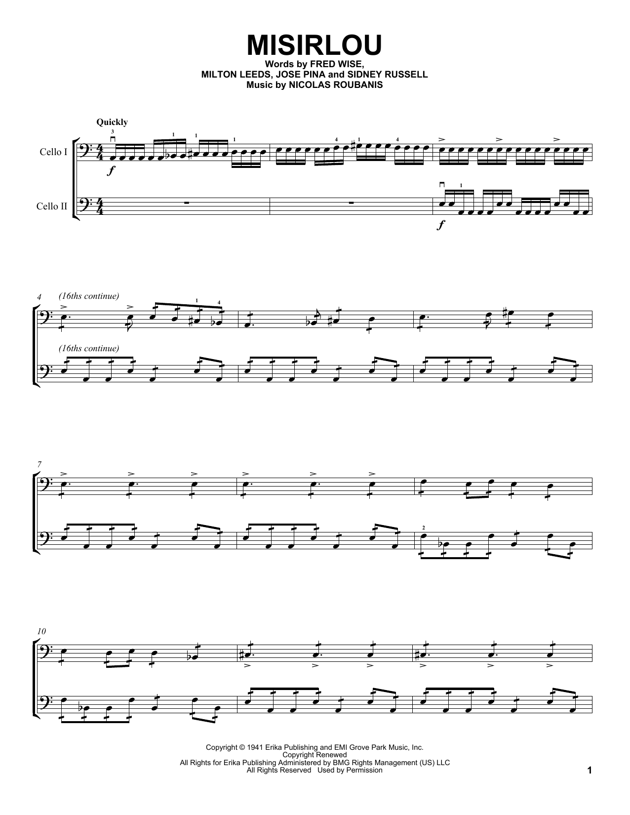 2Cellos Misirlou sheet music notes and chords arranged for Cello Duet