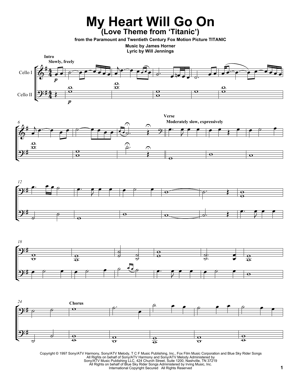 2Cellos My Heart Will Go On (Love Theme from Titanic) sheet music notes and chords arranged for Cello Duet