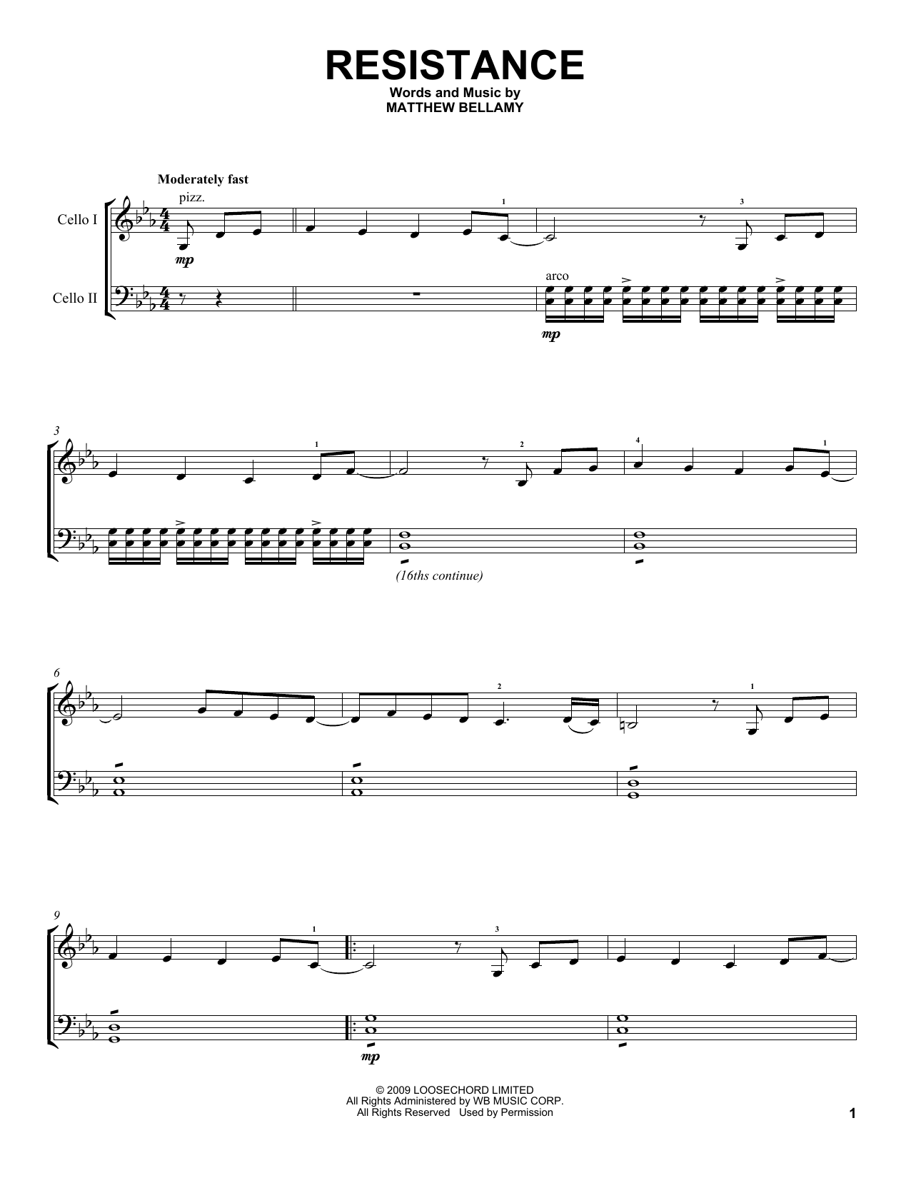 2Cellos Resistance sheet music notes and chords arranged for Cello Duet