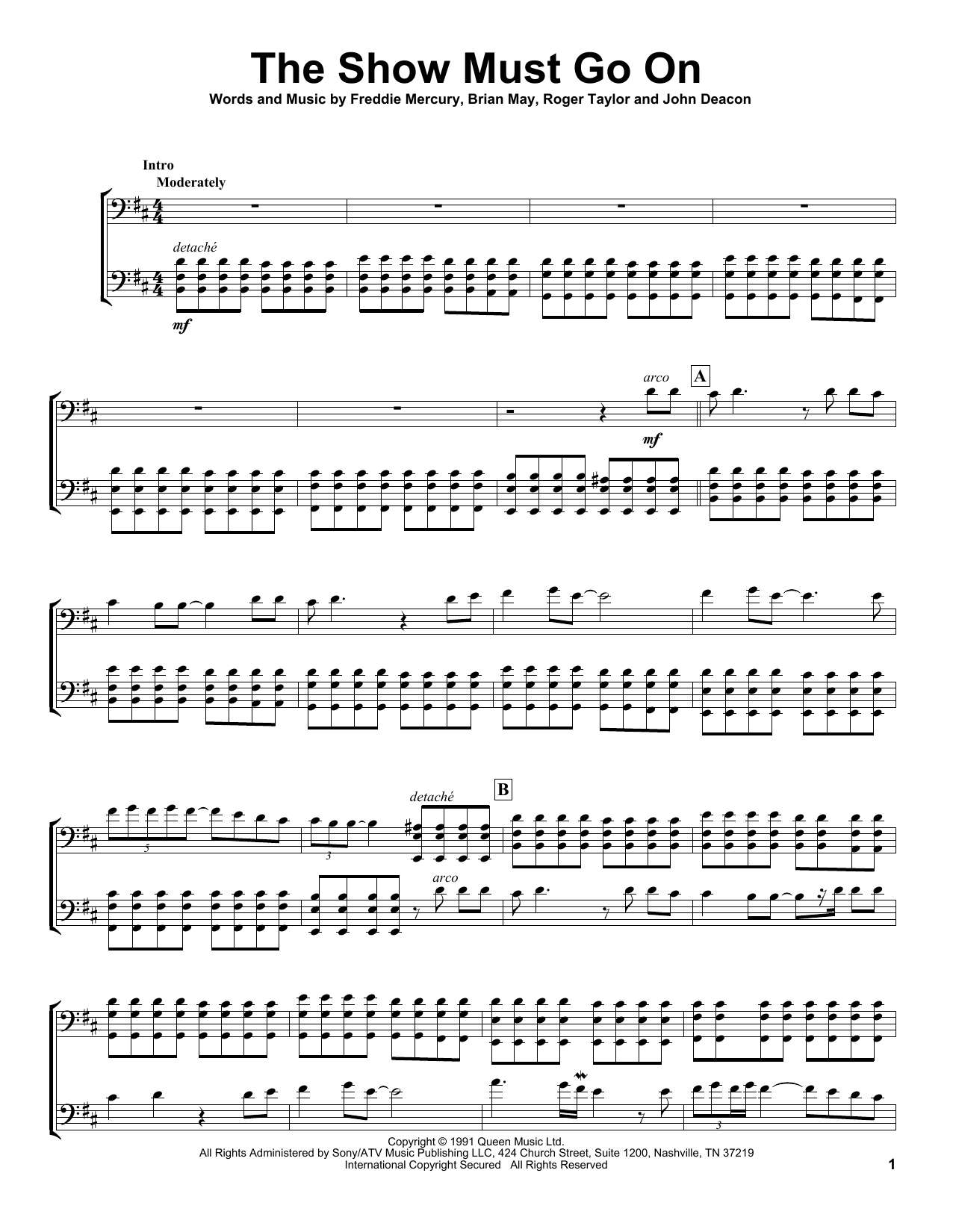 2Cellos The Show Must Go On sheet music notes and chords arranged for Cello Duet