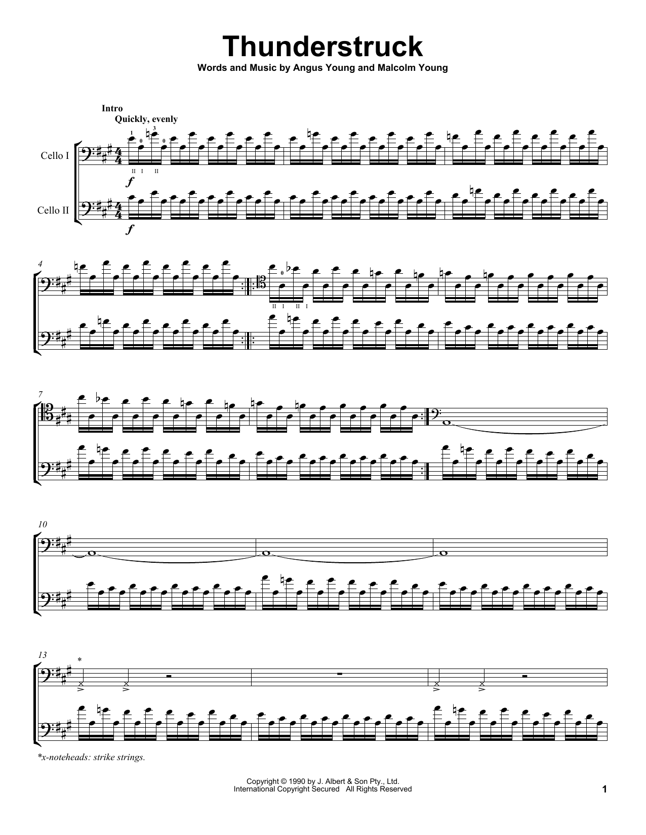 2Cellos Thunderstruck sheet music notes and chords arranged for Cello Duet