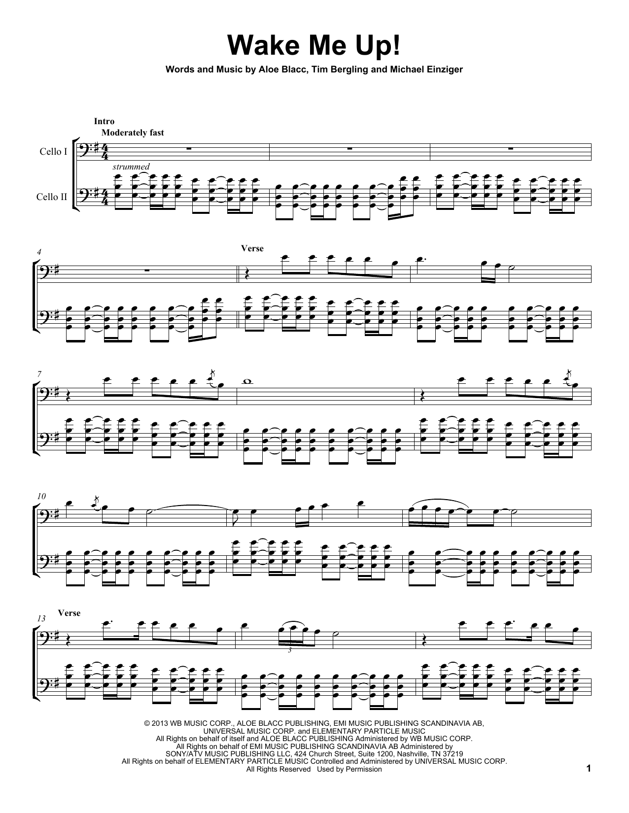 2Cellos Wake Me Up sheet music notes and chords arranged for Cello Duet