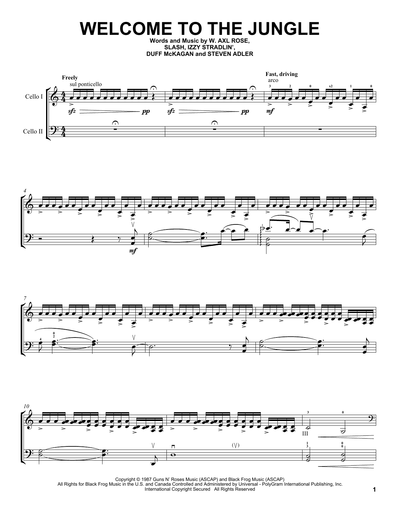 2Cellos Welcome To The Jungle sheet music notes and chords arranged for Cello Duet