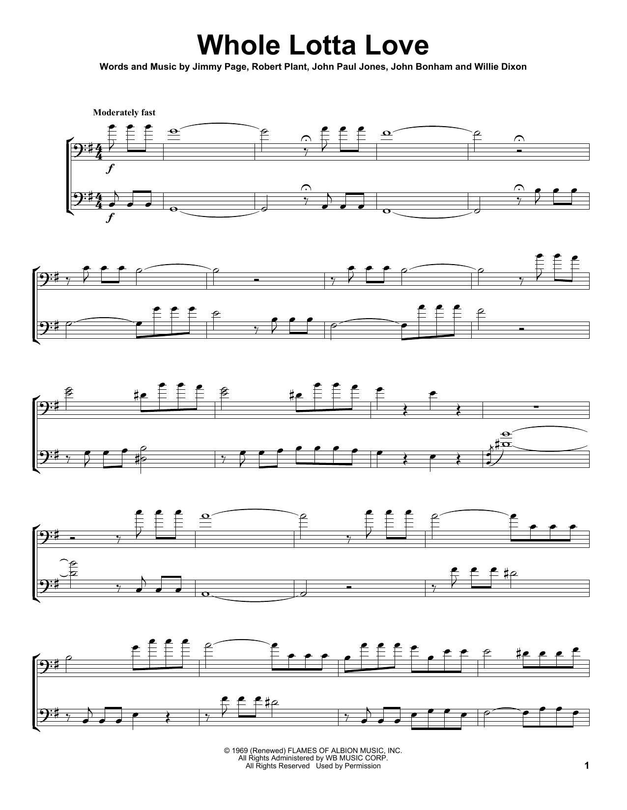 2Cellos Whole Lotta Love sheet music notes and chords arranged for Cello Duet