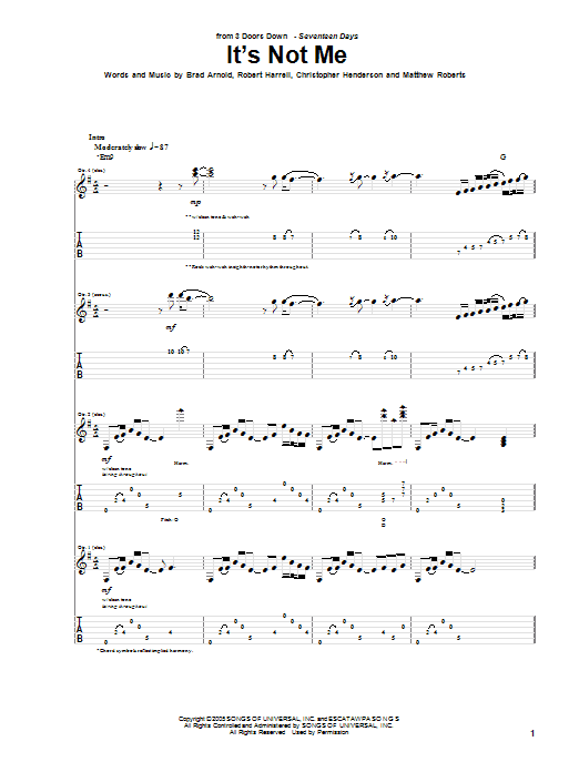 3 Doors Down It's Not Me sheet music notes and chords arranged for Guitar Tab