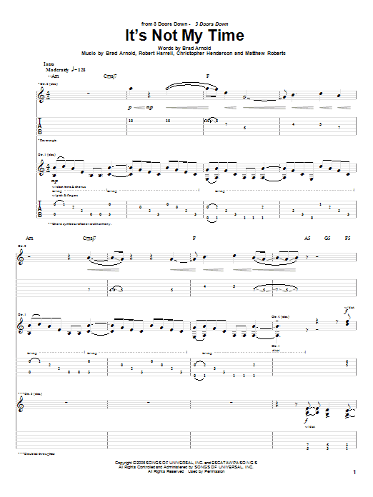 3 Doors Down It's Not My Time sheet music notes and chords arranged for Piano, Vocal & Guitar Chords (Right-Hand Melody)