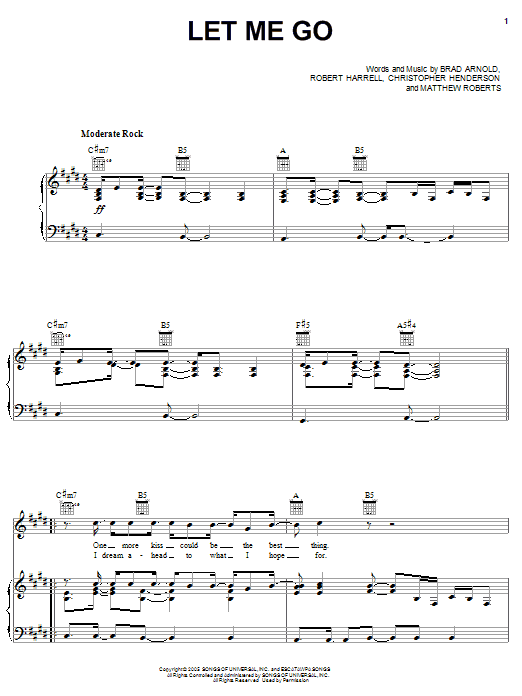 3 Doors Down Let Me Go sheet music notes and chords arranged for Piano, Vocal & Guitar Chords (Right-Hand Melody)