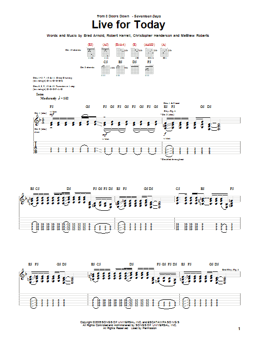 3 Doors Down Live For Today sheet music notes and chords arranged for Piano, Vocal & Guitar Chords (Right-Hand Melody)