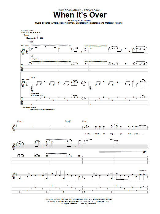 3 Doors Down When It's Over sheet music notes and chords arranged for Piano, Vocal & Guitar Chords (Right-Hand Melody)