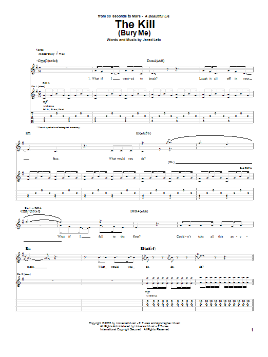 30 Seconds To Mars The Kill (Bury Me) sheet music notes and chords arranged for Guitar Lead Sheet
