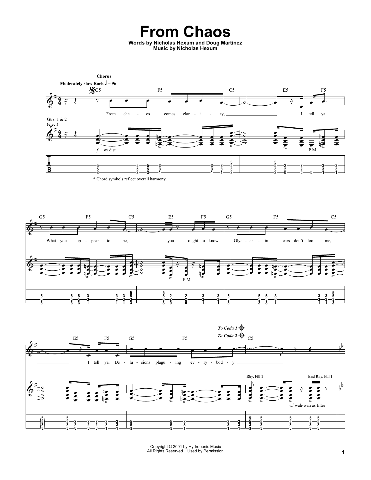 311 From Chaos sheet music notes and chords arranged for Guitar Tab