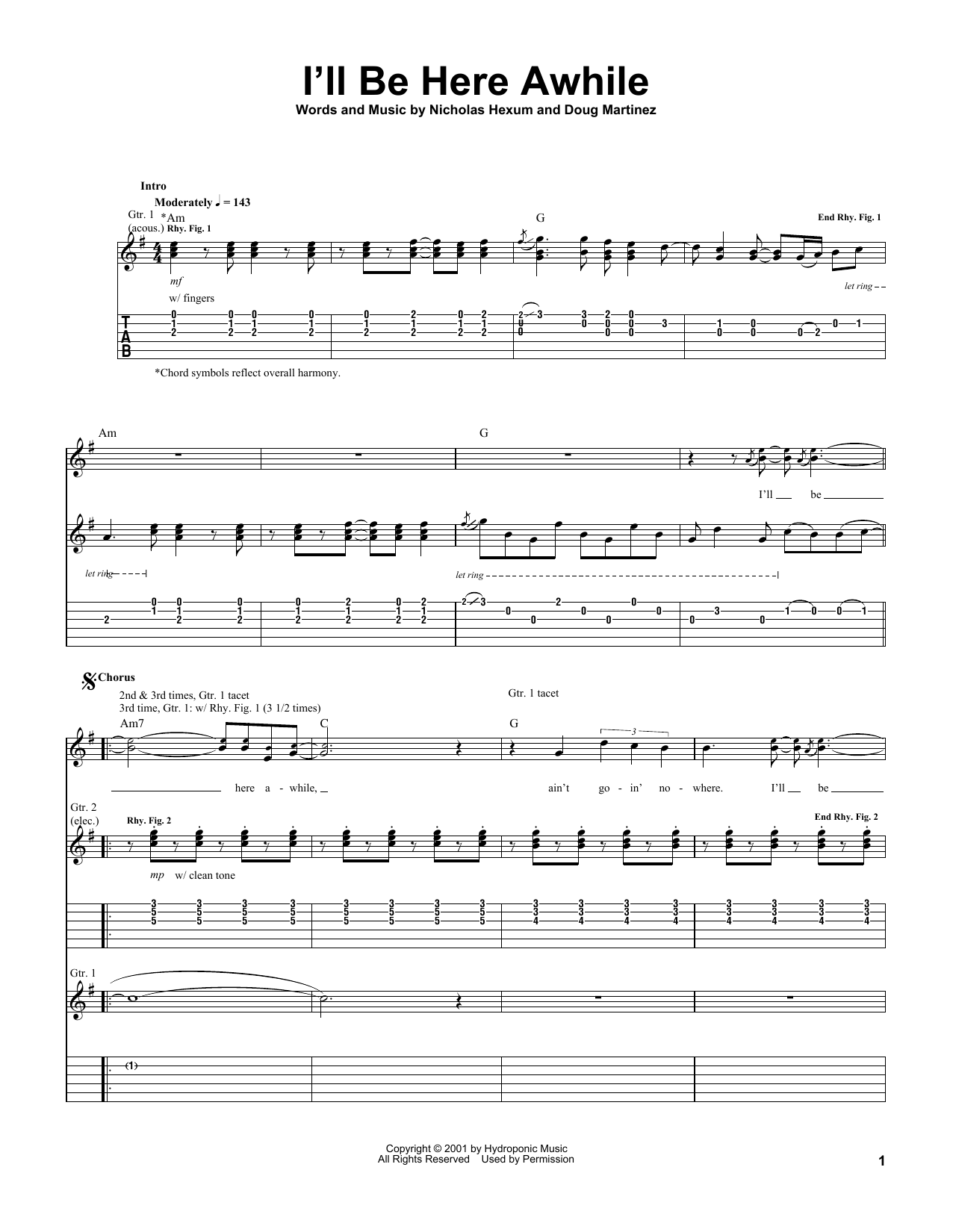311 I'll Be Here Awhile sheet music notes and chords arranged for Guitar Tab