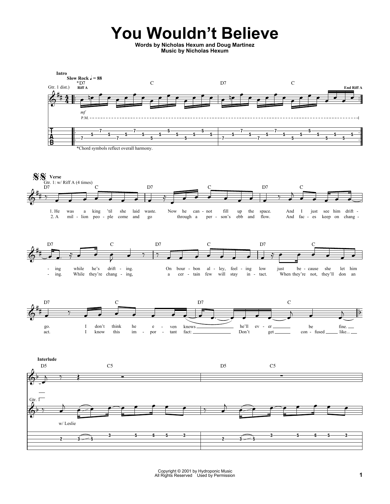 311 You Wouldn't Believe sheet music notes and chords arranged for Guitar Tab