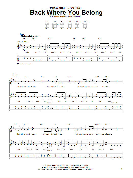 38 Special Back Where You Belong sheet music notes and chords arranged for Guitar Tab