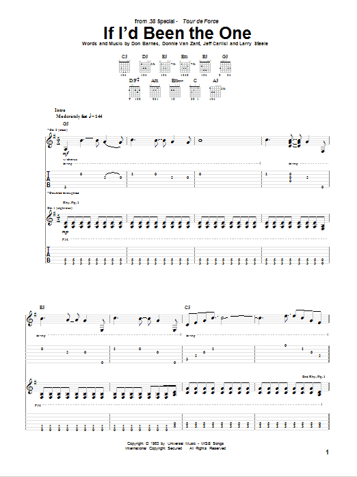 38 Special If I'd Been The One sheet music notes and chords arranged for Guitar Tab