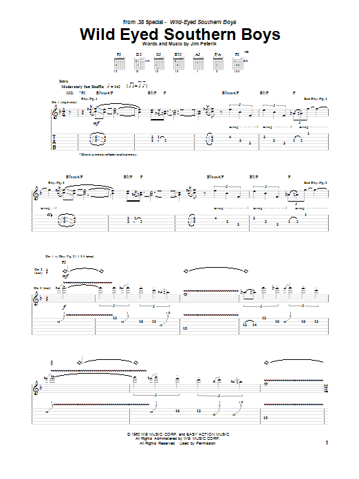 38 Special Wild Eyed Southern Boys sheet music notes and chords arranged for Guitar Tab