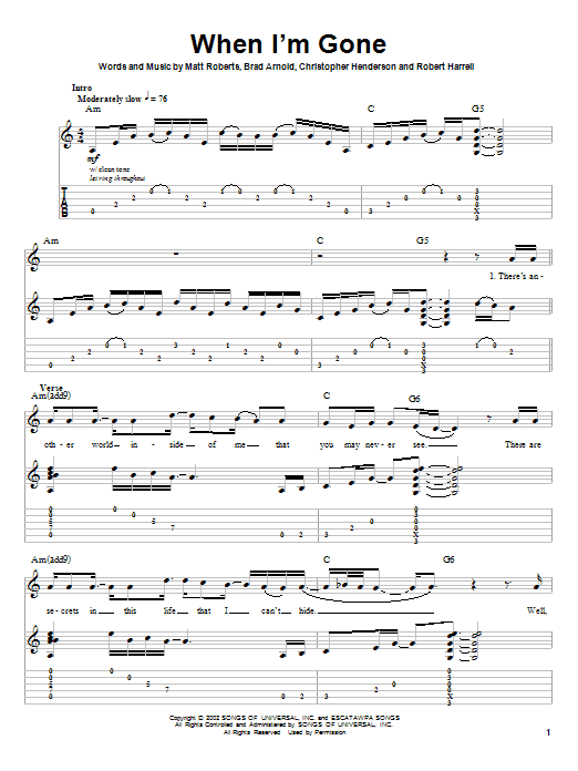 3 Doors Down When I'm Gone sheet music notes and chords arranged for Guitar Lead Sheet