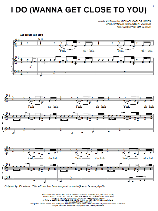 3LW featuring P. Diddy & Loon I Do (Wanna Get Close To You) sheet music notes and chords arranged for Piano, Vocal & Guitar Chords (Right-Hand Melody)