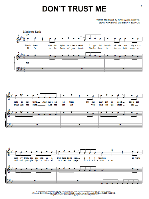 3OH!3 Don't Trust Me sheet music notes and chords arranged for Piano, Vocal & Guitar Chords (Right-Hand Melody)