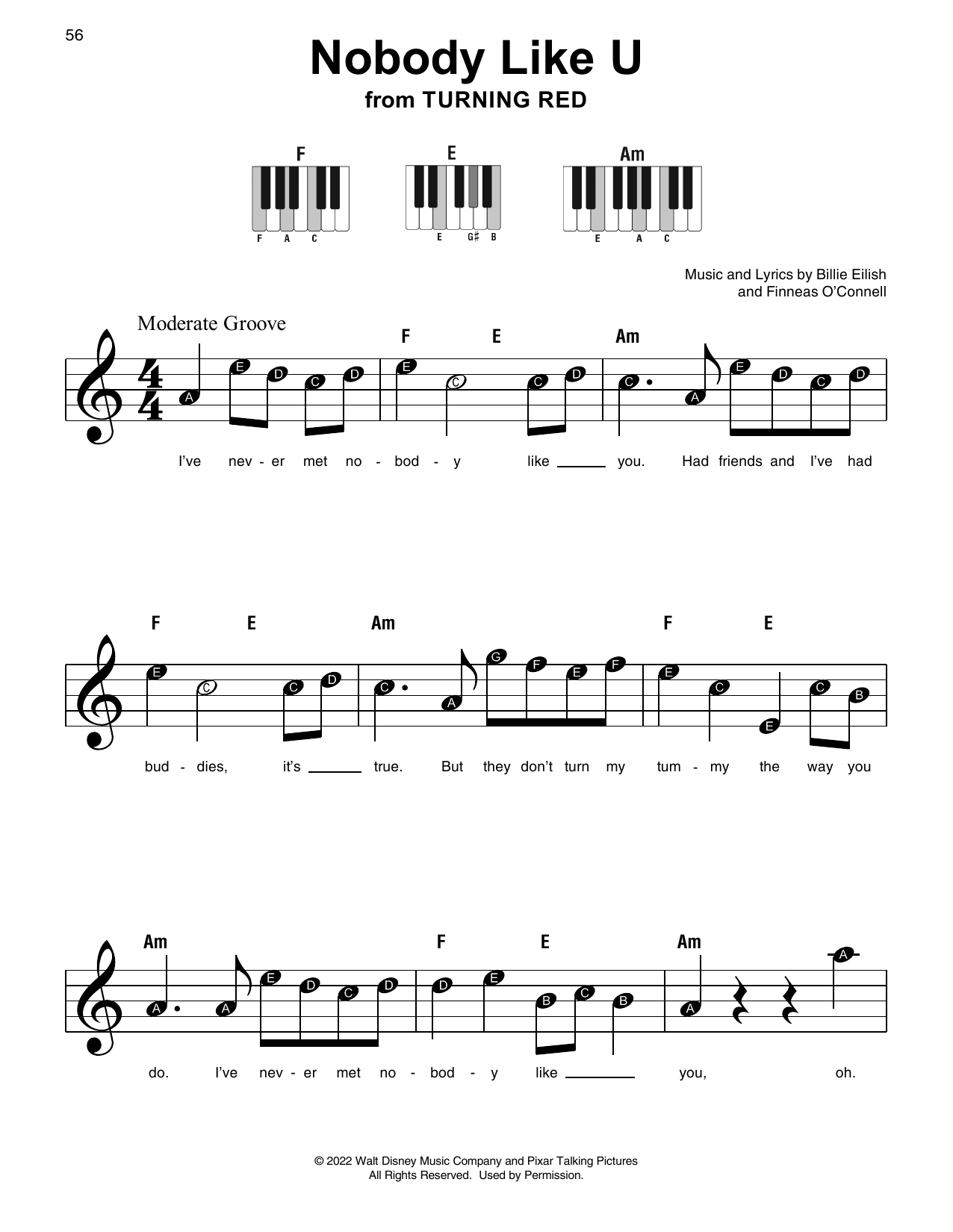 4*TOWN Nobody Like U (from Turning Red) sheet music notes and chords arranged for Super Easy Piano