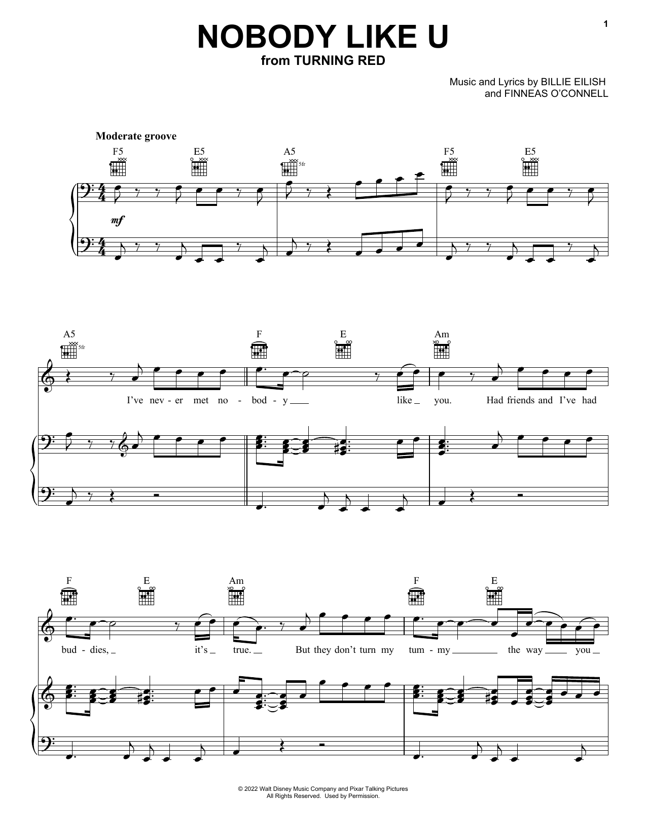4*TOWN Nobody Like U (from Turning Red) sheet music notes and chords arranged for Easy Piano