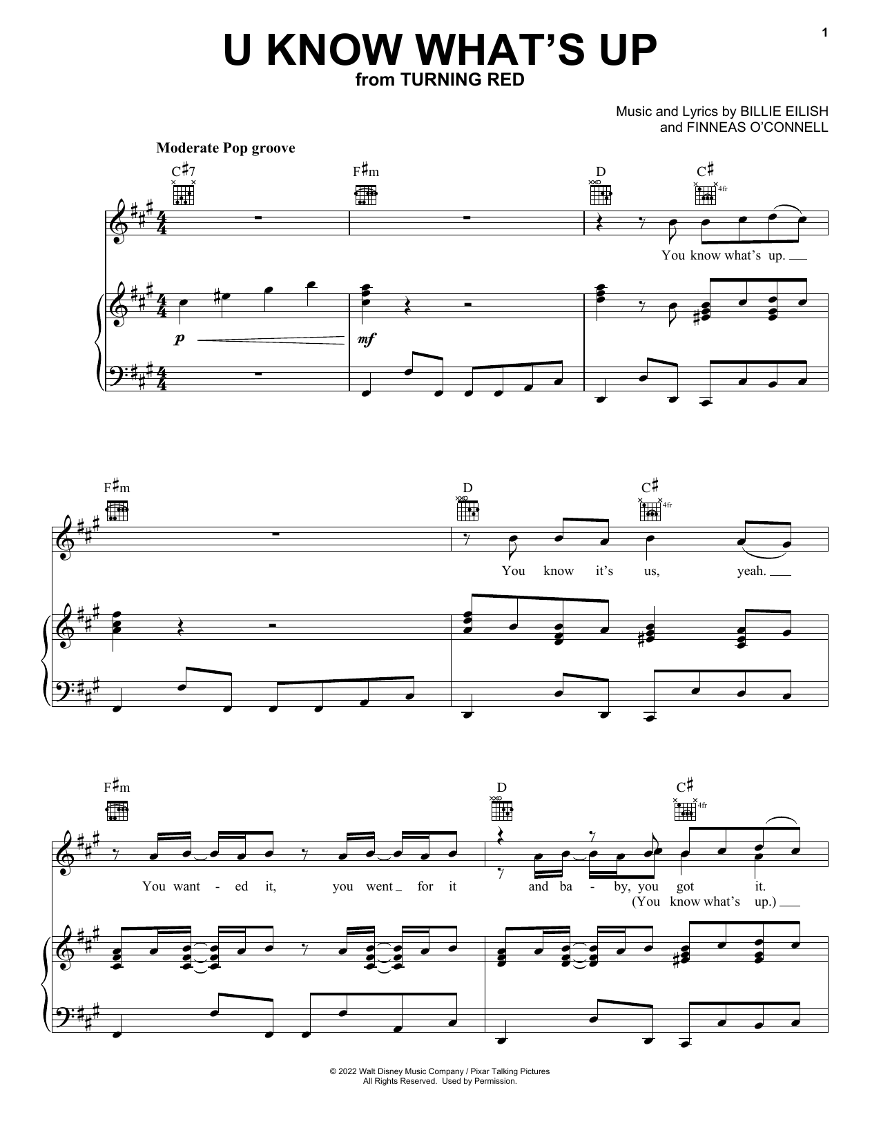 4*TOWN U Know What's Up (from Turning Red) sheet music notes and chords arranged for Piano, Vocal & Guitar Chords (Right-Hand Melody)