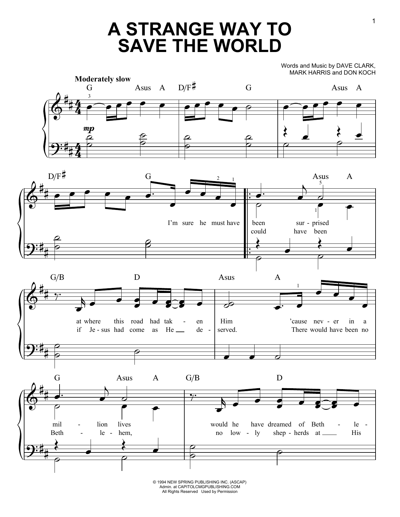 4Him A Strange Way To Save The World sheet music notes and chords arranged for Easy Piano