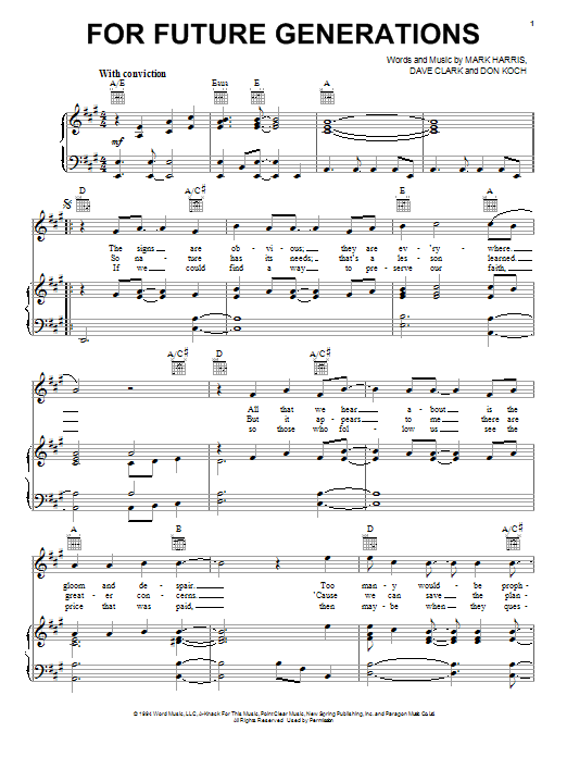 4Him For Future Generations sheet music notes and chords arranged for Piano, Vocal & Guitar Chords (Right-Hand Melody)
