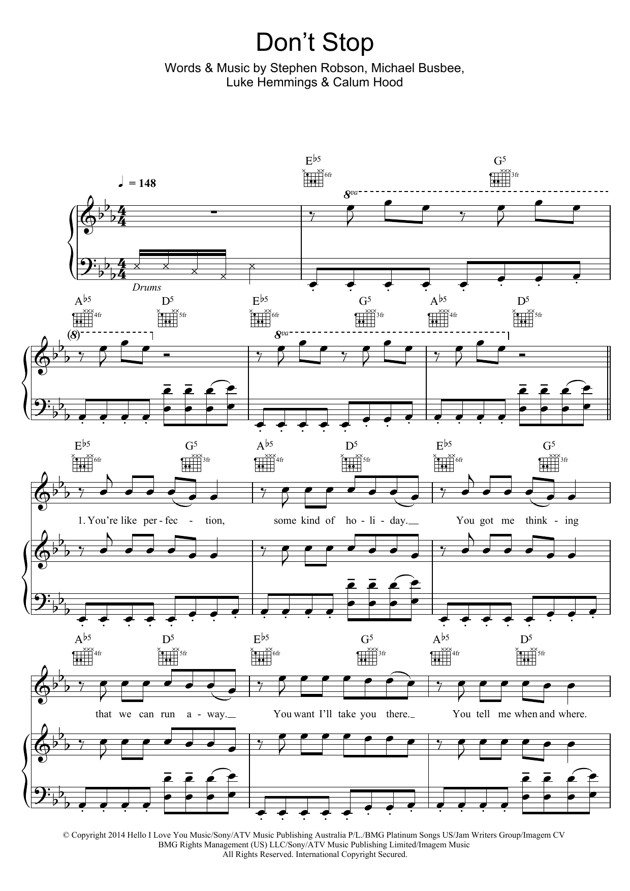5 Seconds of Summer Don't Stop sheet music notes and chords arranged for Piano, Vocal & Guitar Chords (Right-Hand Melody)
