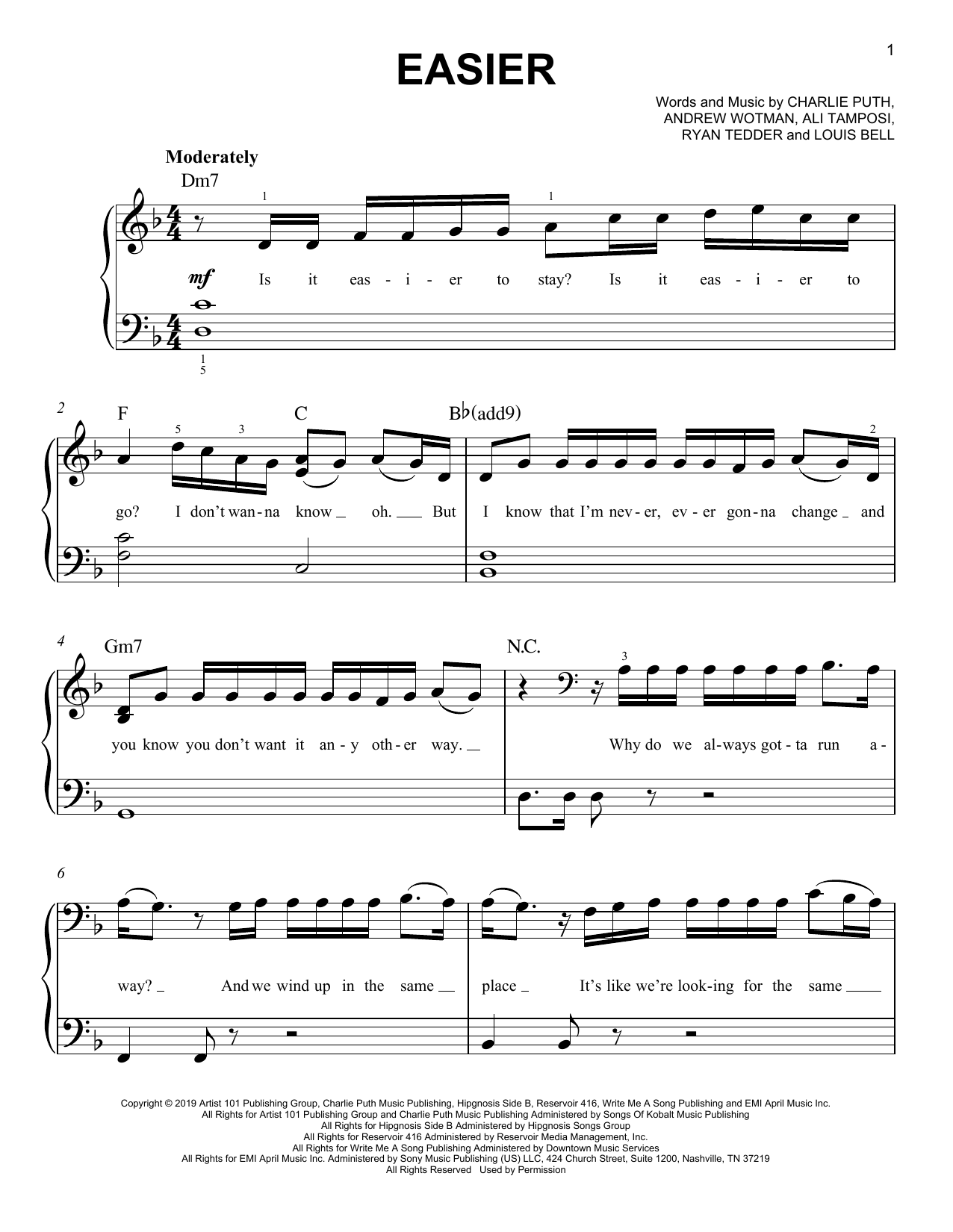 5 Seconds of Summer Easier sheet music notes and chords arranged for Easy Piano
