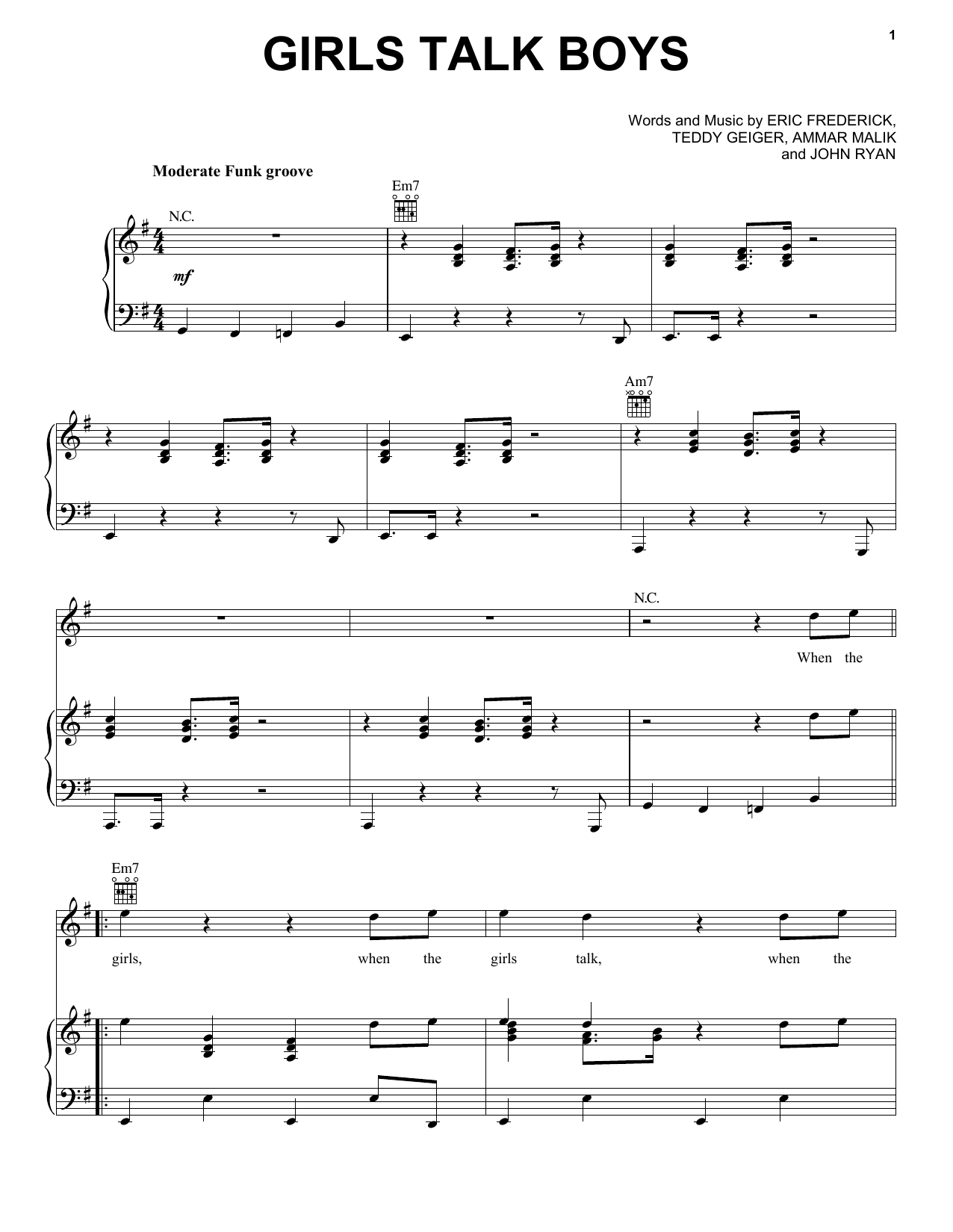 5 Seconds of Summer Girls Talk Boys sheet music notes and chords arranged for Piano, Vocal & Guitar Chords (Right-Hand Melody)