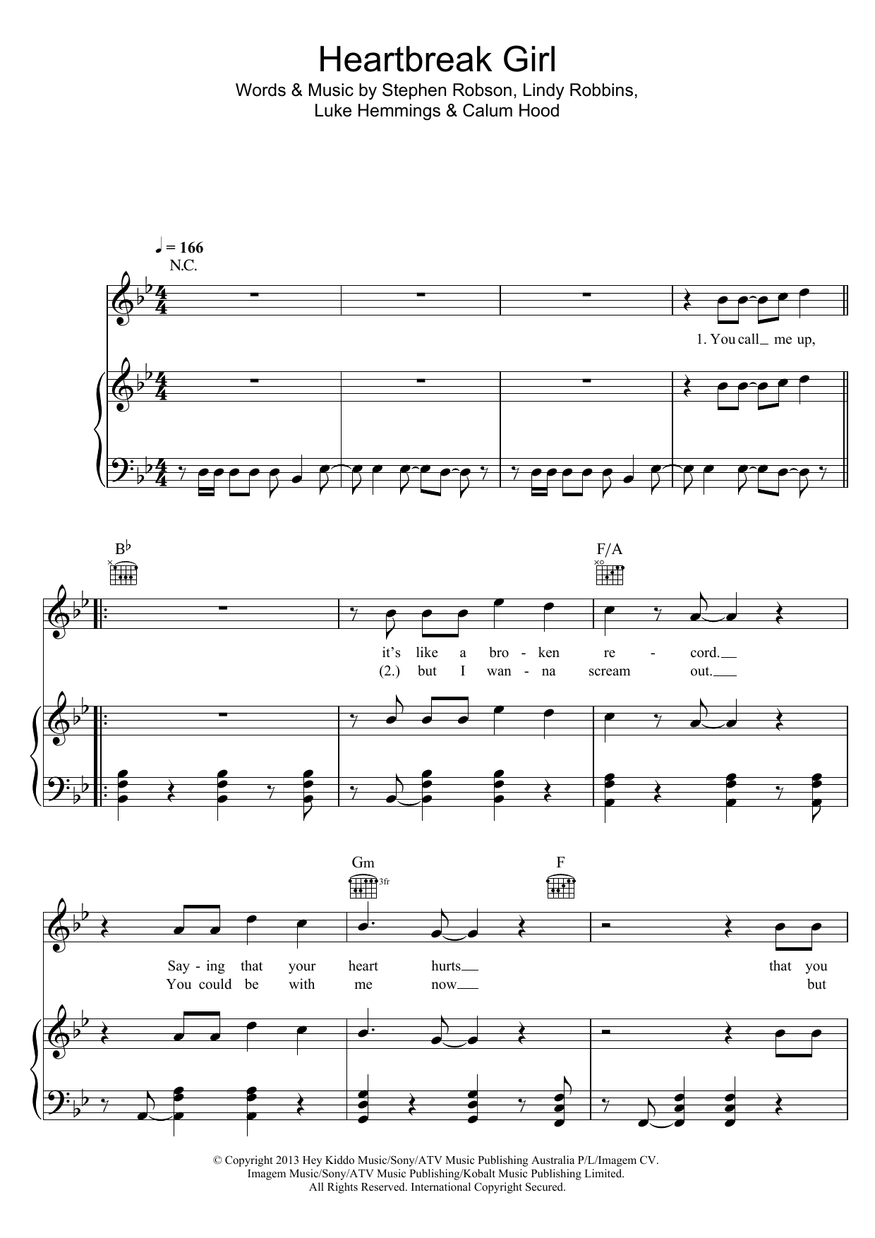 5 Seconds of Summer Heartbreak Girl sheet music notes and chords arranged for Piano, Vocal & Guitar Chords