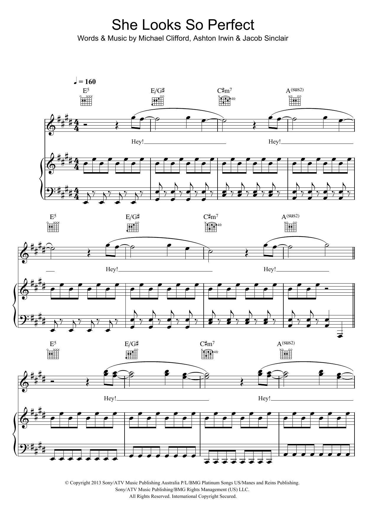 5 Seconds of Summer She Looks So Perfect sheet music notes and chords arranged for Piano, Vocal & Guitar Chords