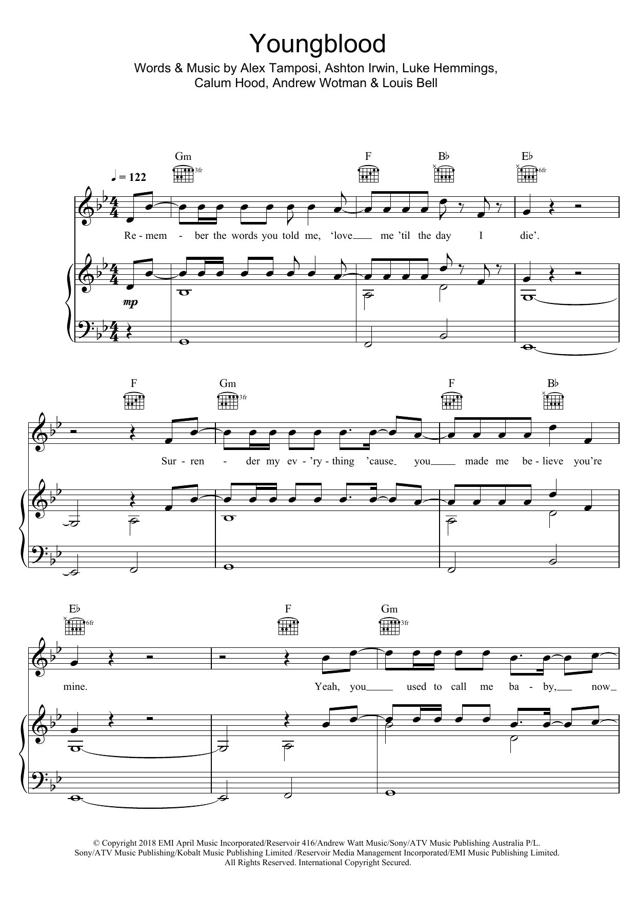 5 Seconds of Summer Youngblood sheet music notes and chords arranged for Piano, Vocal & Guitar Chords (Right-Hand Melody)