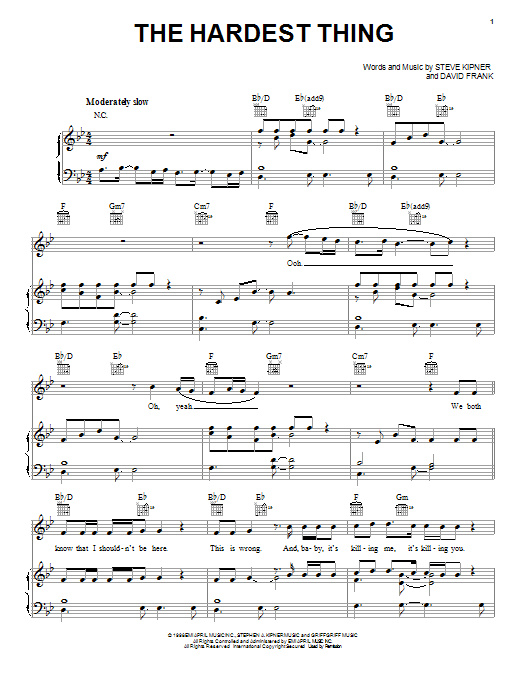98° The Hardest Thing sheet music notes and chords arranged for Piano, Vocal & Guitar Chords (Right-Hand Melody)