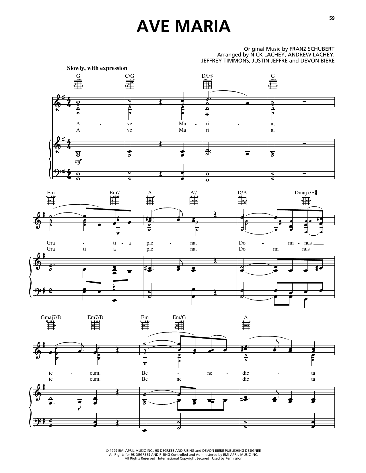 98º Ave Maria sheet music notes and chords arranged for Piano, Vocal & Guitar Chords (Right-Hand Melody)