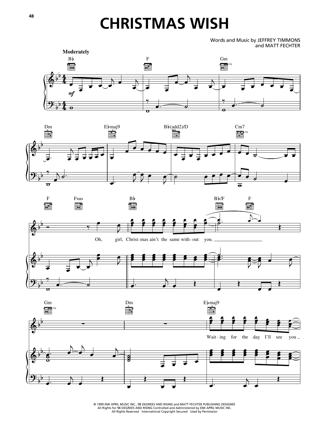 98º Christmas Wish sheet music notes and chords arranged for Piano, Vocal & Guitar Chords (Right-Hand Melody)