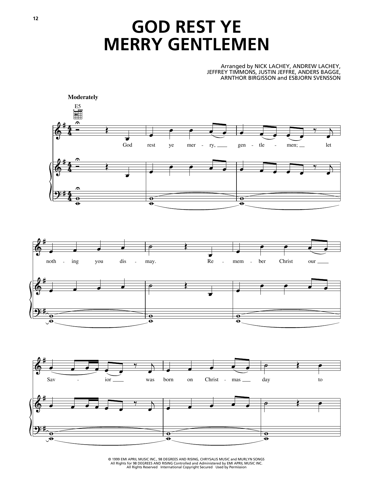 98º God Rest Ye Merry Gentlemen sheet music notes and chords arranged for Piano, Vocal & Guitar Chords (Right-Hand Melody)