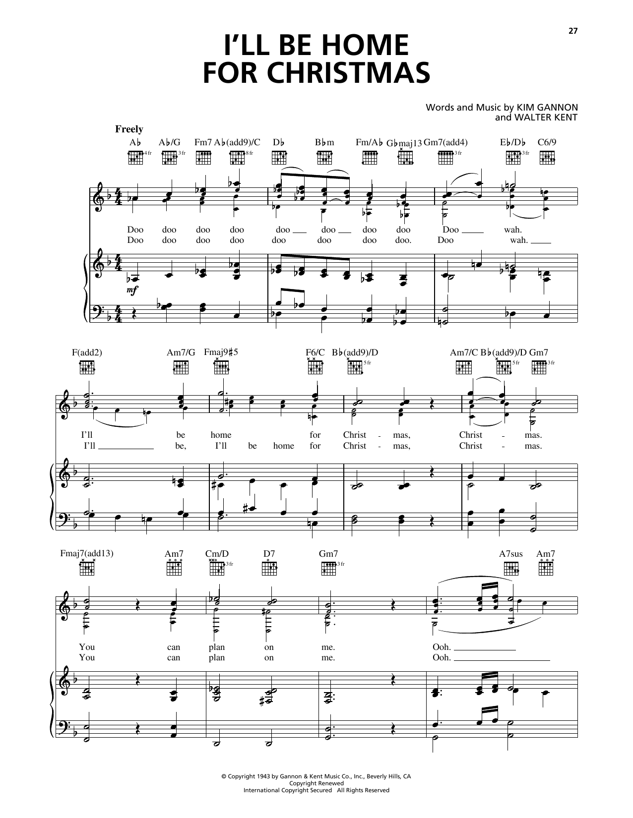 98º I'll Be Home For Christmas sheet music notes and chords arranged for Piano, Vocal & Guitar Chords (Right-Hand Melody)