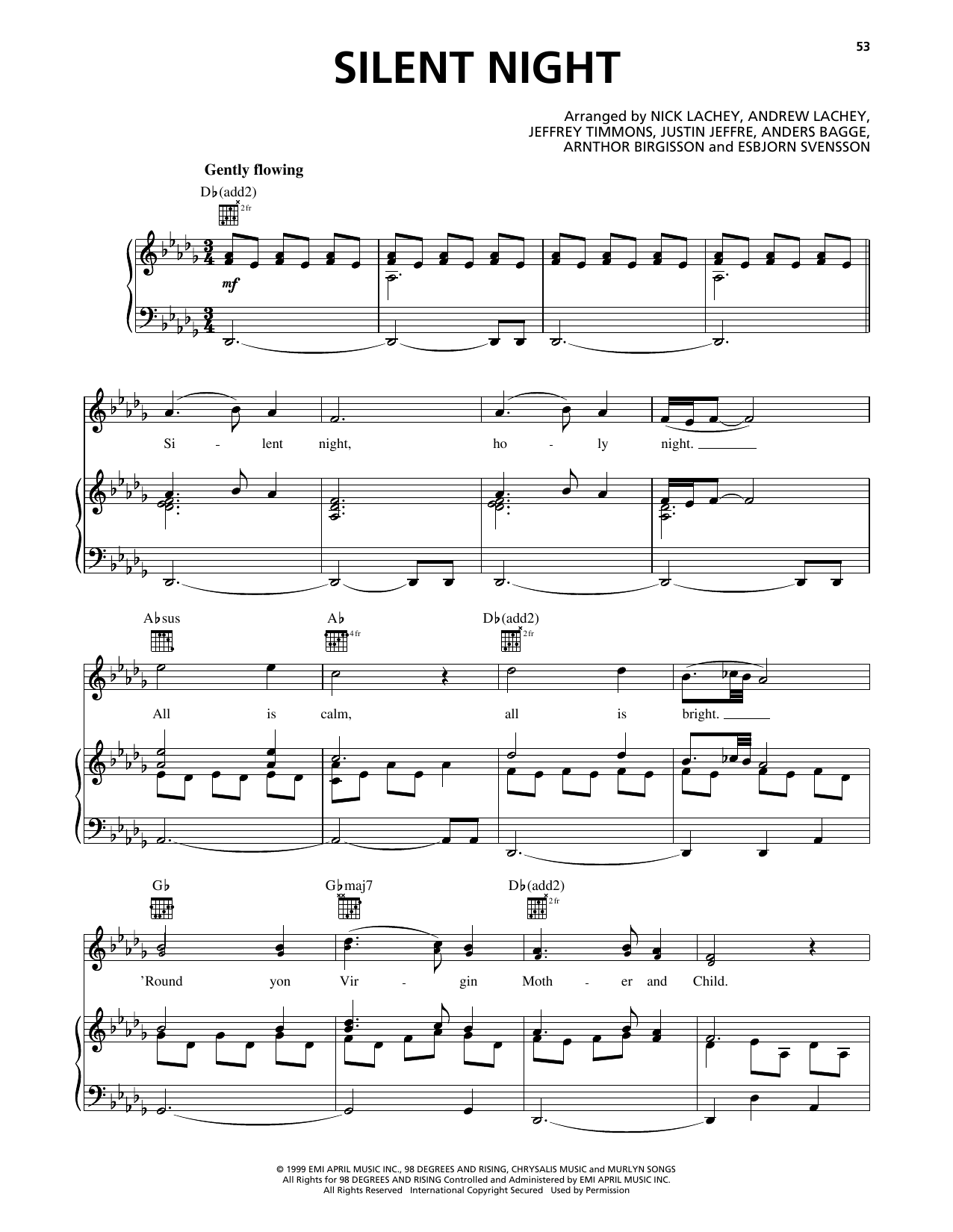 98º Silent Night sheet music notes and chords arranged for Piano, Vocal & Guitar Chords (Right-Hand Melody)