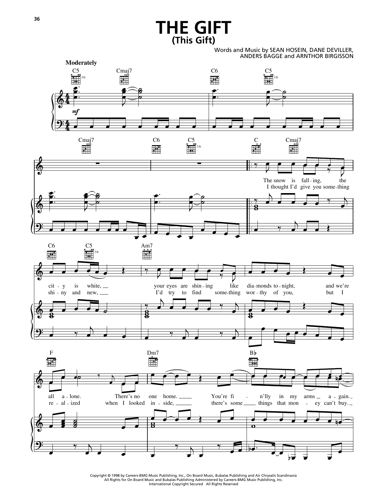 98º The Gift (This Gift) sheet music notes and chords arranged for Piano, Vocal & Guitar Chords (Right-Hand Melody)