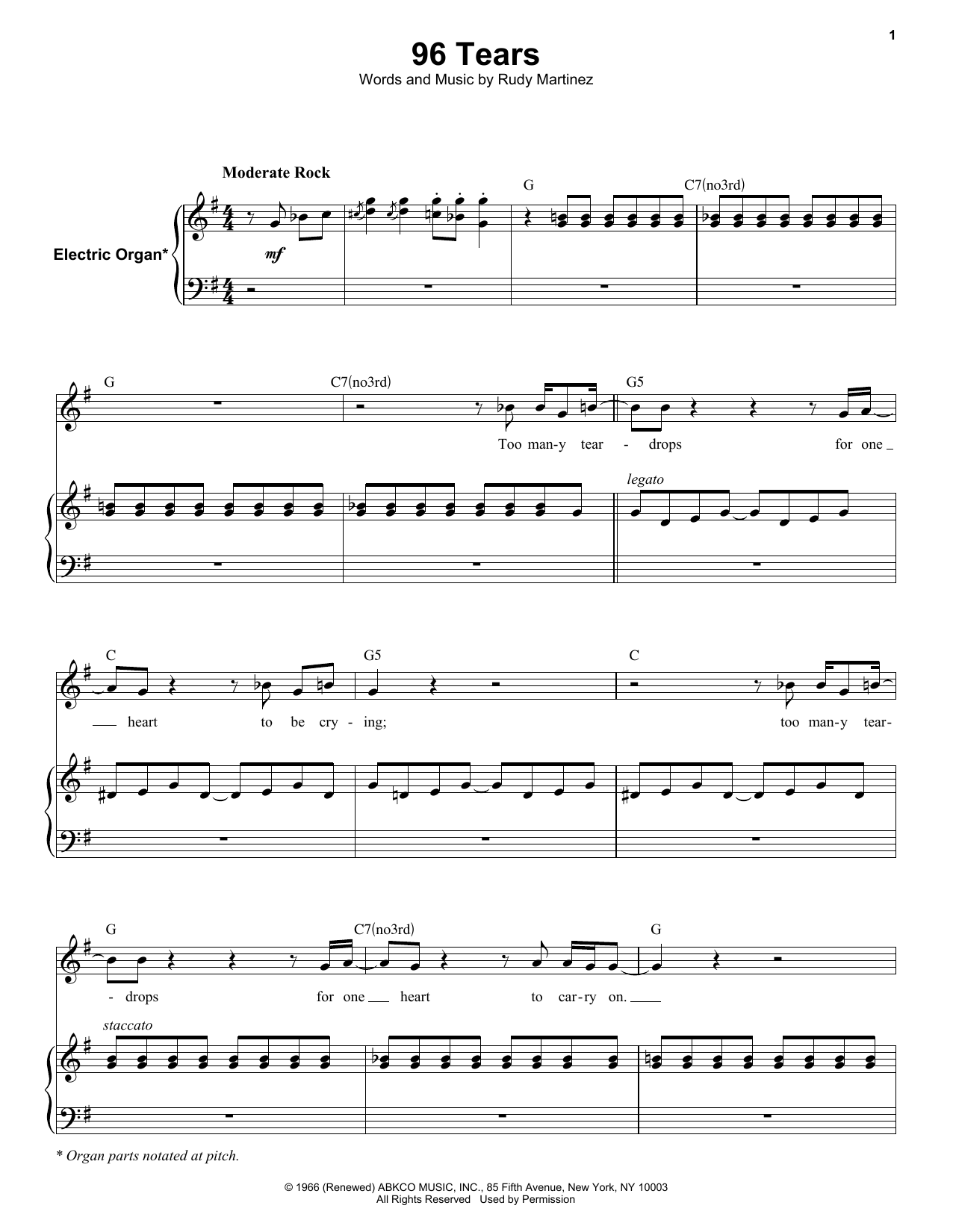 ? and the Mysterians 96 Tears sheet music notes and chords arranged for Keyboard Transcription