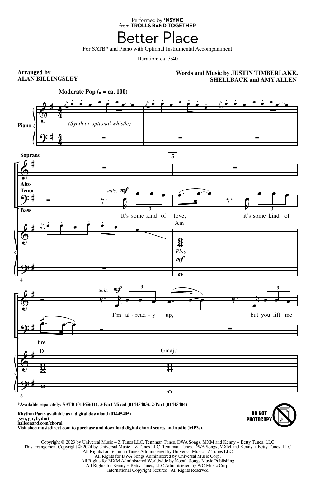 *NSYNC Better Place (arr. Alan Billingsley) sheet music notes and chords arranged for 2-Part Choir