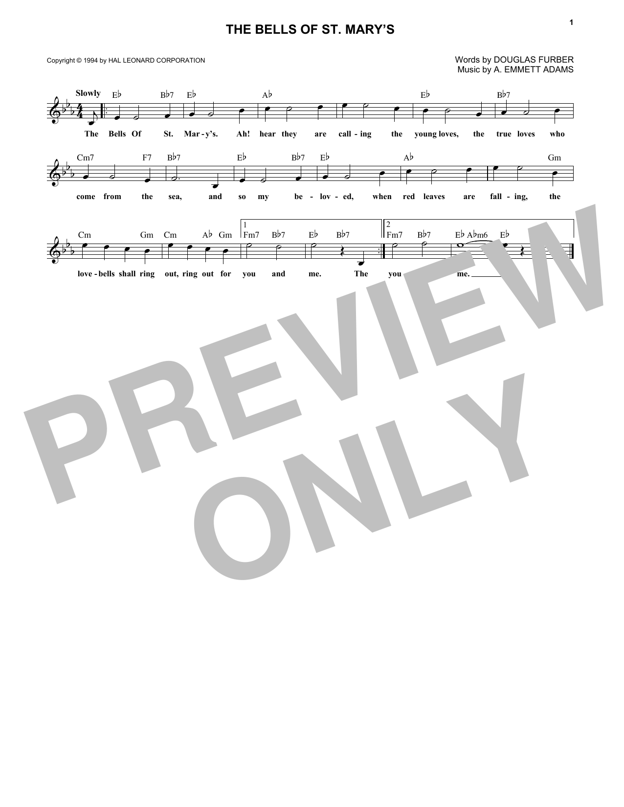 A. Emmett Adams The Bells Of St. Mary's sheet music notes and chords arranged for Banjo Tab