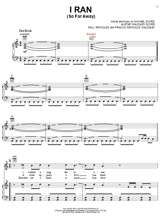 A Flock Of Seagulls I Ran (So Far Away) sheet music notes and chords arranged for Piano, Vocal & Guitar Chords (Right-Hand Melody)