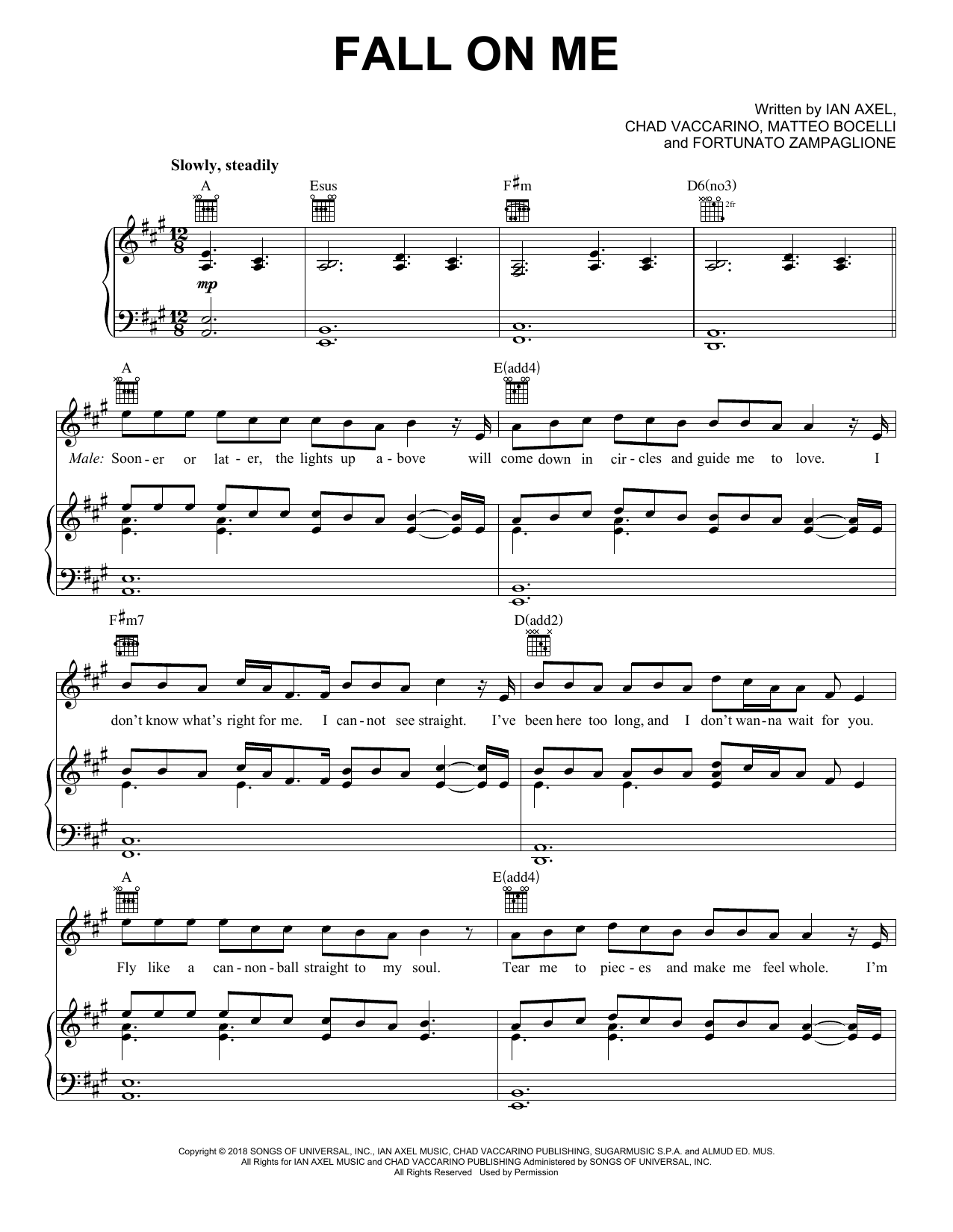 A Great Big World & Christina Aguilera Fall On Me sheet music notes and chords arranged for Piano, Vocal & Guitar Chords (Right-Hand Melody)