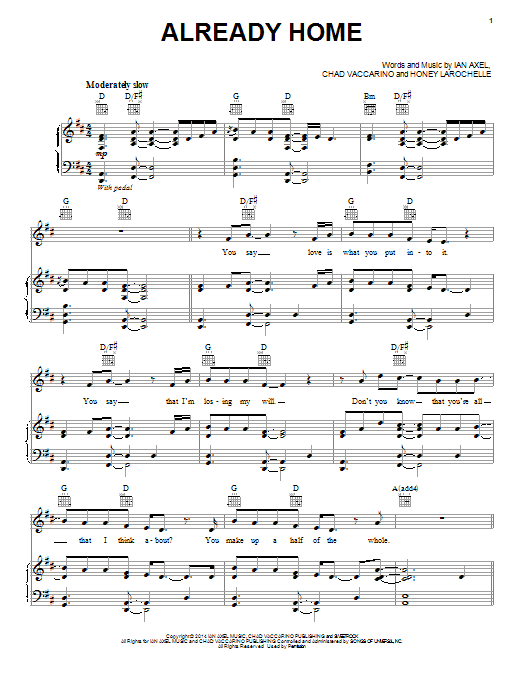 A Great Big World Already Home sheet music notes and chords arranged for Piano, Vocal & Guitar Chords (Right-Hand Melody)